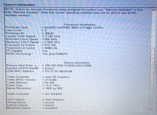 Dell Latitude 6430U 14-in Laptop i7-3687U 6GB RAM 256GB HDD Boots/Bios H2980 - Picture 2 of 15