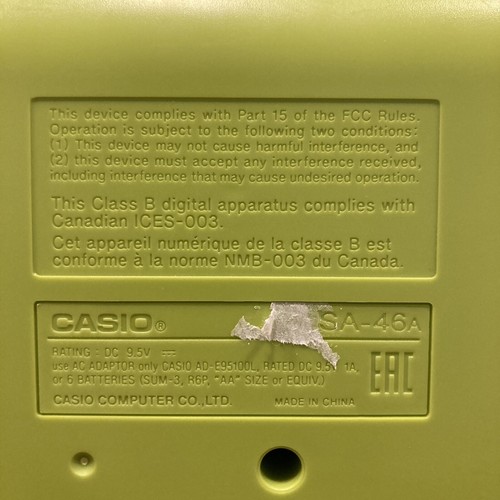 CASIO Mini Keyboard SA-46 Black & Green 32 Keys 100 Tones 50 Patterns Works! - Picture 6 of 10