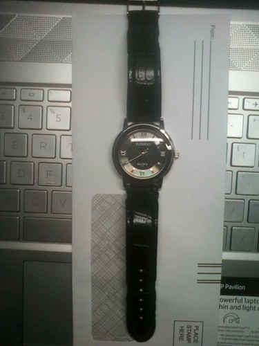 Mens Element Designer Silvertone Analog Quartz Watch Black Leather Band 4201 - Picture 6 of 11