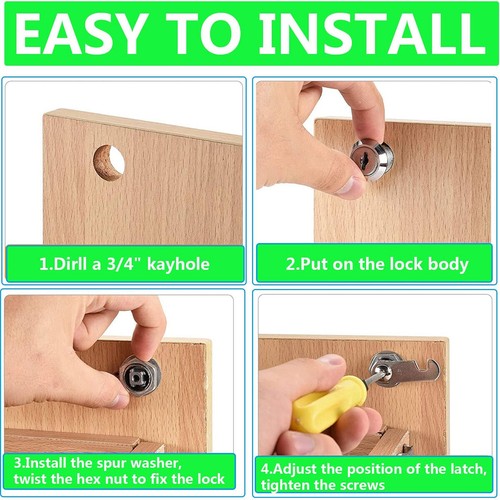 1-10PCS Cam Lock Door Barrel Drawer Cabinet Mail Box Locker Cupboard w/ 2 Keys - Picture 3 of 15