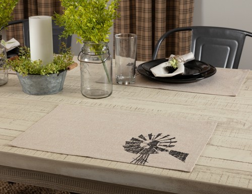 Farm Windmill Placemat Set of 6 Gray Cotton Chambray Countrytyle Sawyer Mill - Picture 6 of 6