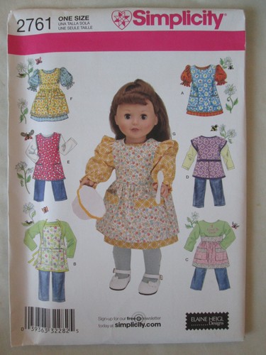 Simplicity 2761 Doll Clothes Aprons Pattern 18" Dress Pinafore Pants Retro UC FF - Picture 1 of 2
