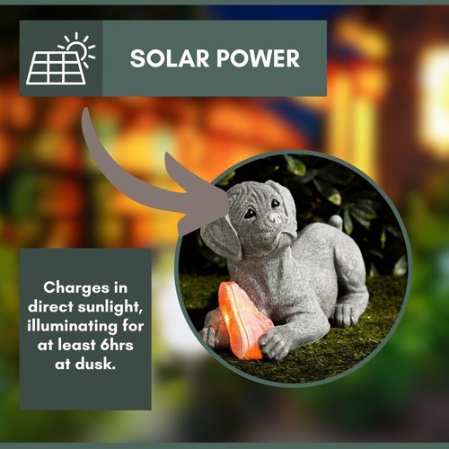 Stone Effect Solar Dog Garden Ornament LED Statue Light Up Puppy Decor Large - Picture 14 of 24
