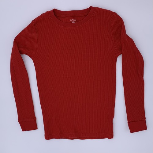 Lot Of 2 Carters Old Navy Waffle Knit Long Sleeve Shirt Boys Red Christmas Sz 8 - Picture 2 of 5