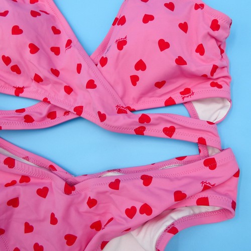 Victoria's Secret Badeanzug groß rosa Herzen Print Cutout Wickeloptik VS - Bild 6 von 11