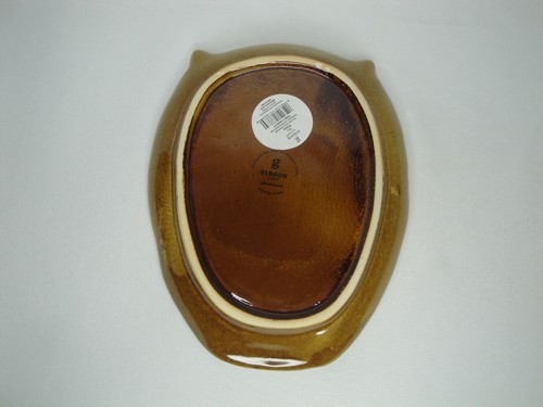 Gibson Home OWL Plate Stoneware 9" Brown Green Embossed Reactive Glaze Bird - Picture 4 of 4