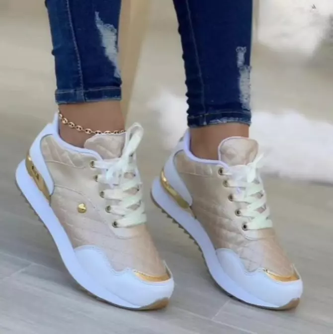 sneakers chaussure basket femme or doré brillante tendance mode