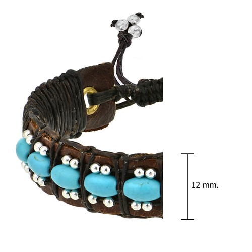 Pulsera bohemia vintage de cuero con rollos turquesa - Imagen 3 de 6
