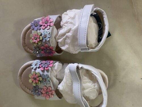 Laura Ashley Girls Multicolored Flower/Glitter Embellished White Sandals - Picture 2 of 4