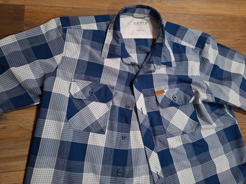 Orvis Button Up Shirt Mens Large Blue Pocketed Short Sleeve - Picture 6 of 17