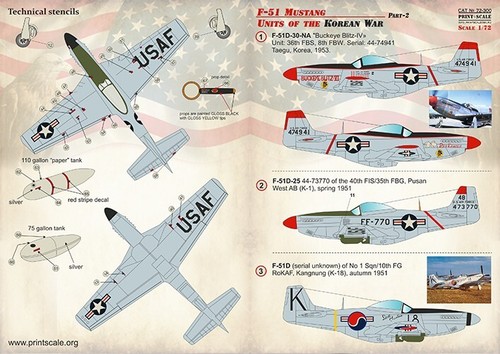 Print Scale 72-300 Decal for airplane 1:72 F-51 Mustang Part 2 Waterslide decals - Picture 5 of 24