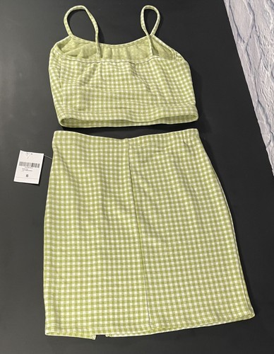 ** Forever 21 Women’s Two Piece Skirt With Top Lime Green Check H10-13 - Picture 3 of 10