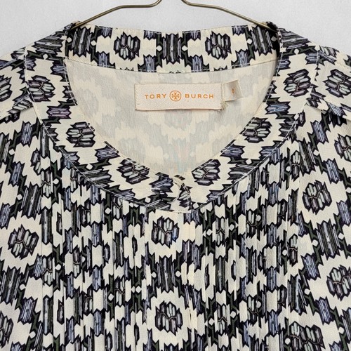 Tori Burch Women's 100% Silk Shirt dress Size 6 Ballet Blue Crystals Long Sleeve - Picture 7 of 24
