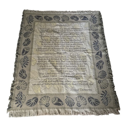 Vintage 1996 American Weavers Footprints Throw Tapestry Wall Hanging 48” x 58” - Picture 1 of 3