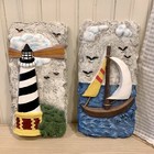 2 Slate Stone Plaques Cape Hatteras Lighthouse 3D Wall Hangings 10” Handpainted