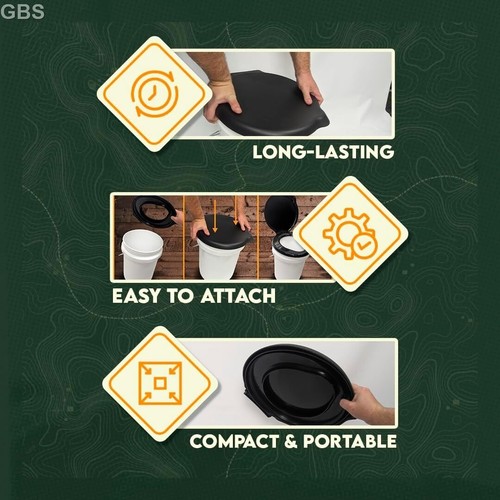 5 Gallon Bucket Toilet Seat w/ Lid Travel Outdoor Camping Hiking Snap On Black - Picture 6 of 7