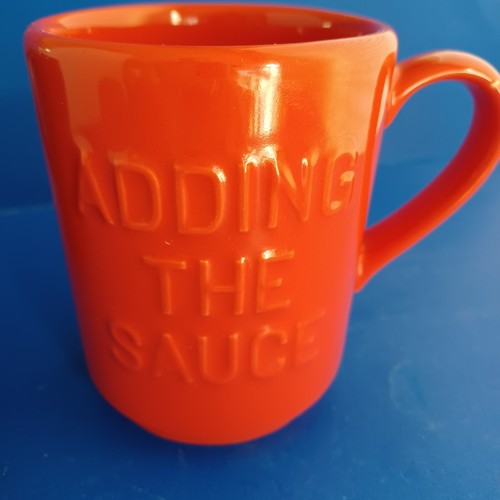 2 Kate Spade Lenox New York Mugs Red & Navy Blue Embossed Lettering 10oz Sturdy - Picture 3 of 6