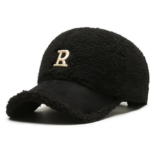 Plush Fur Women's Hats Letter "R" Embroidered, Warm, Soft, And Comfortable Caps - Picture 6 of 15