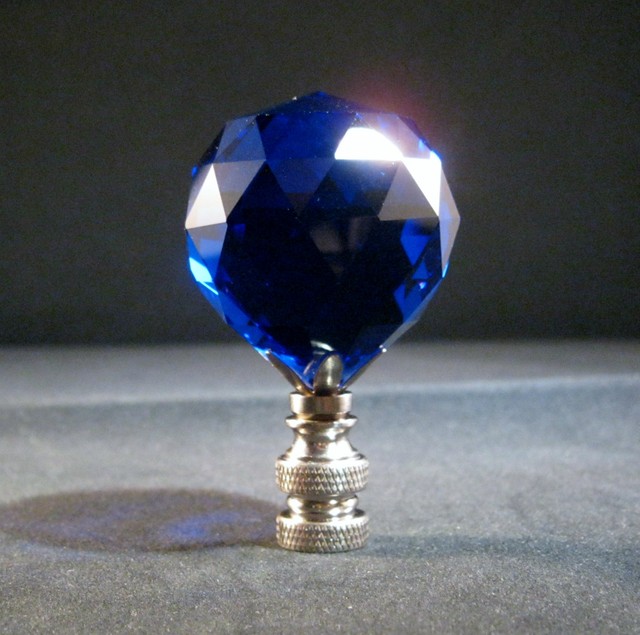 LAMP FINIAL-STUNNING LEADED CRYSTAL LAMP FINIAL-DARK BLUE/SATIN NICKEL BASE LAMP FINIAL-STUNNING LEADED CRYSTAL LAMP FINIAL-DARK BLUE/SATIN NICKEL BASE