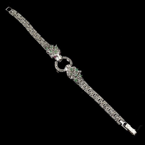 Sterling Silver Bracelet Emerald Ruby Marcasite Genuine Mined Gems Tiger - Picture 9 of 24