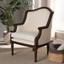 charlemagne traditional french provincial fabric & distressed wood accent chair