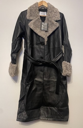 Ena Pelly Louie Leather Jacket Size 16 BNWT RRP $999 Black Taupe Longline Coat - Picture 4 of 14