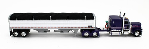 2023 DCP 1:64 *PURPLE & WHITE* Peterbilt 389 63" Flattop w/WILSON GRAIN TRAILER - Picture 3 of 7