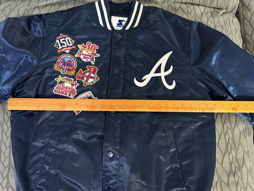 Starter MLB Atlanta Braves Baseball Satin Bomber Jacket Mens XL Vintage Retro - Picture 12 of 14
