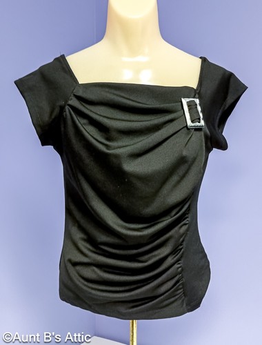 Dressy Ladies Blk Heart-Soul Pullover Stretch Knit Ruched Top W/ Buckle Accent S - Picture 1 of 5