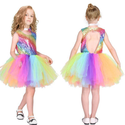 Officiel Rainbow Sommerkleid Kinder Mädchen A-Linie Kleider Tüllkleid Lässig Kleidung