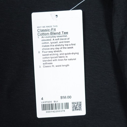 New Lululemon Size 4 Classic Fit Cotton Blend Tee Shirt BLK Black Waist Length - Picture 7 of 7