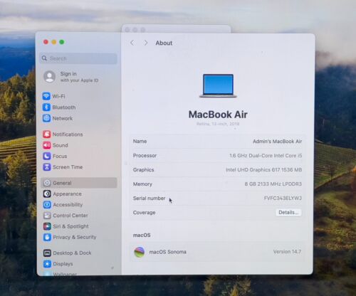 2019 Apple MacBook Air 13" A1932 i5-8210y 1.6GHz 8GB RAM 128GB SSD - Picture 4 of 12