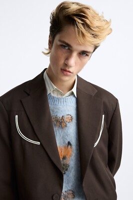 NWT ZARA Harry Lambert Contrast Suit Jacket Brown 1564/117