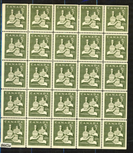 1965 #443a & #443q(TAGGED W2B) 3¢ CHRISTMAS ISSUE MINI PANE of 25 F-VFNH - Picture 2 of 3