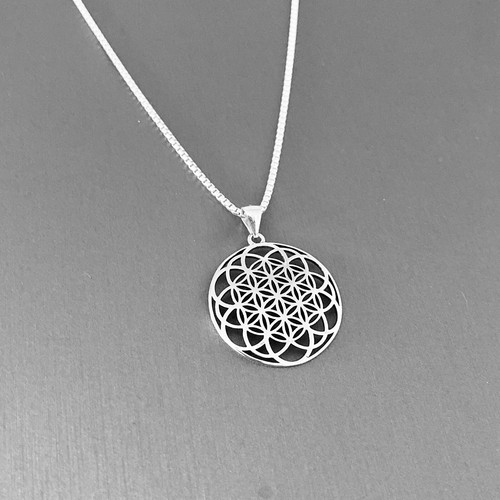 Sterling Silber große Mandala Halskette, Silber Halsketten, Lotusblüte Kette - Bild 7 von 8