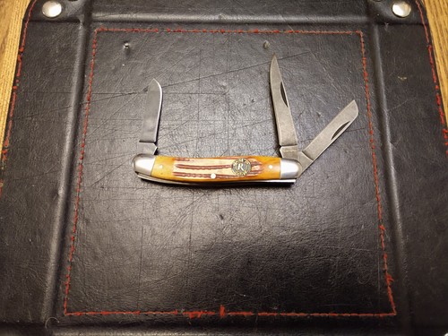 Remington Stockman Folding Knife Bone Handle 3 StainleSteel Stone Washed Blades