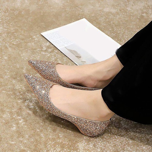 Bling Sequins Pointed Toe Pumps Women's Wedge Low Heels Party Formal Shoes OL Sz - Picture 12 of 16