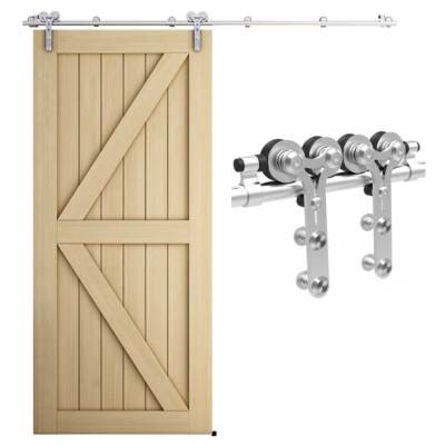 CCJH 5FT-12FT Stainless Steel Sliding Barn Door Hardware Kit Track for Wood Door