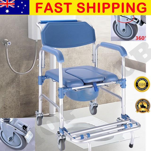 UPGRADED Commode Wheelchair Chair Bedside Mobile Toilet Shower Chair Seat AU NEW UPGRADED Commode Wheelchair Chair Bedside Mobile Toilet Shower Chair Seat AU NEW
