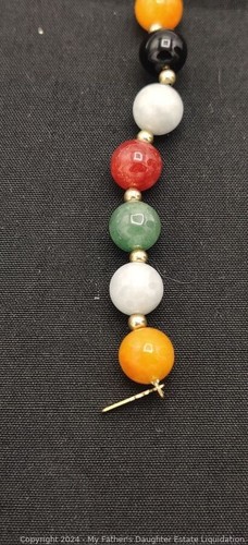 14k Gold chinesisches mehrfarbiges Perlen Jade Armband & Ohrringe & 14k Gold Abstandshalter 7" - Bild 3 von 4