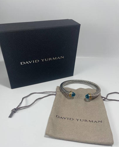 Authentic David Yurman Classic Cable Bracelet Sterling Silver, Blue Topaz, Gold - Picture 2 of 8