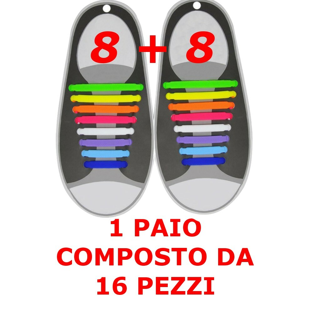 APL 1 Paio da 16 pc Lacci Scarpe in Silicone Elastici Unisex Lacci Per Scarpe COLOR