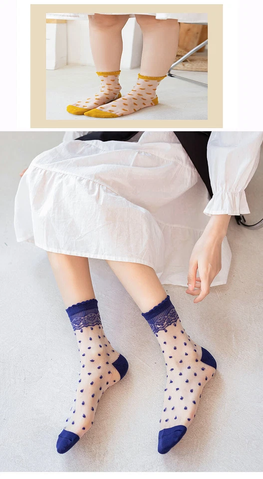 5/10 pares de meias femininas de renda de seda verão casual transparente fino 2022 - Imagem 4 de 4
