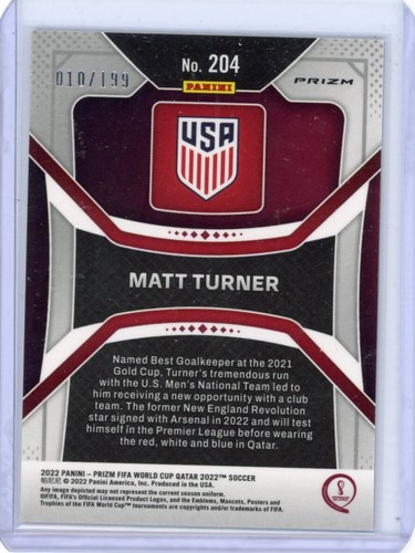 Matt Turner 2022 Panini Prizm World Cup Qatar Purple Prizm /199 #204 - Picture 2 of 2