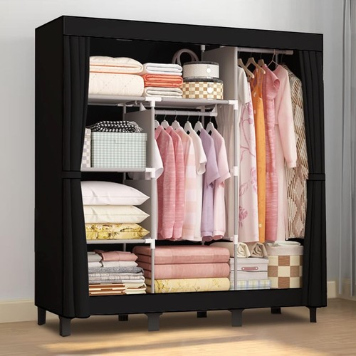 Kleiderschrank Stoffschrank mit 2 stabilen Kleiderstangen 130x45x172cm C205 - Bild 3 von 4