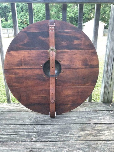 Wood & Steel Viking Round shield Armor Templar Shield Battleworn Halloween gift - Picture 3 of 3