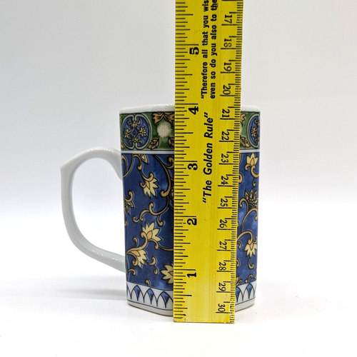 Vtg Kanesho Style Octagonal Porcelain Mug Blue Oriental Design-No Gold Trim - Picture 5 of 6