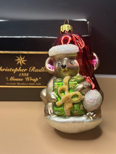VTG Christopher Radko MOUSE WRAP Glass Christmas Ornament 98-SP-32 EUC W BOX #2