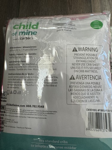 Carter's Child Of Mine Pink Fitted Crib Sheet x (2) 100% Cotton BABY GIFT - Picture 2 of 2