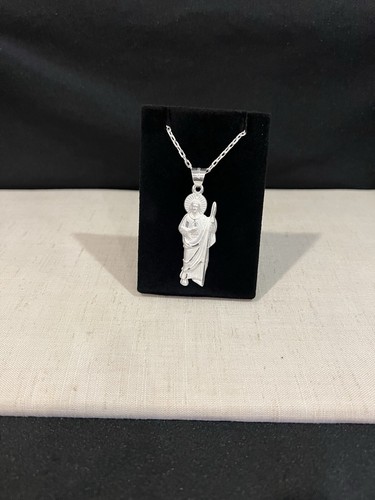 925 Sterling Silver Men's Womens St Jude San Judas Tadeo & Forz Chain 20 24 26 - Foto 4 di 6